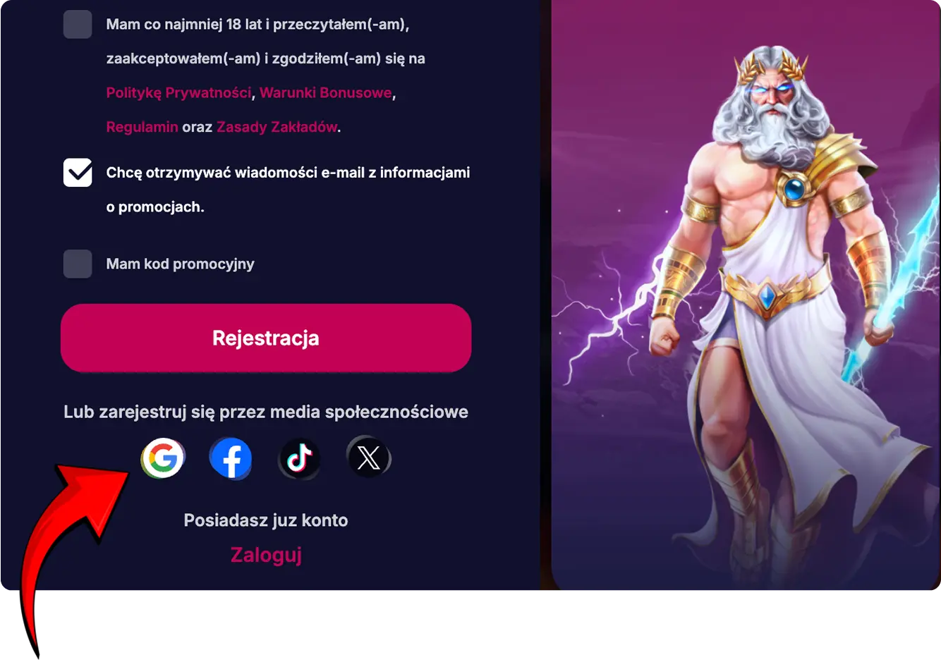 Rejestracja w NV Casino